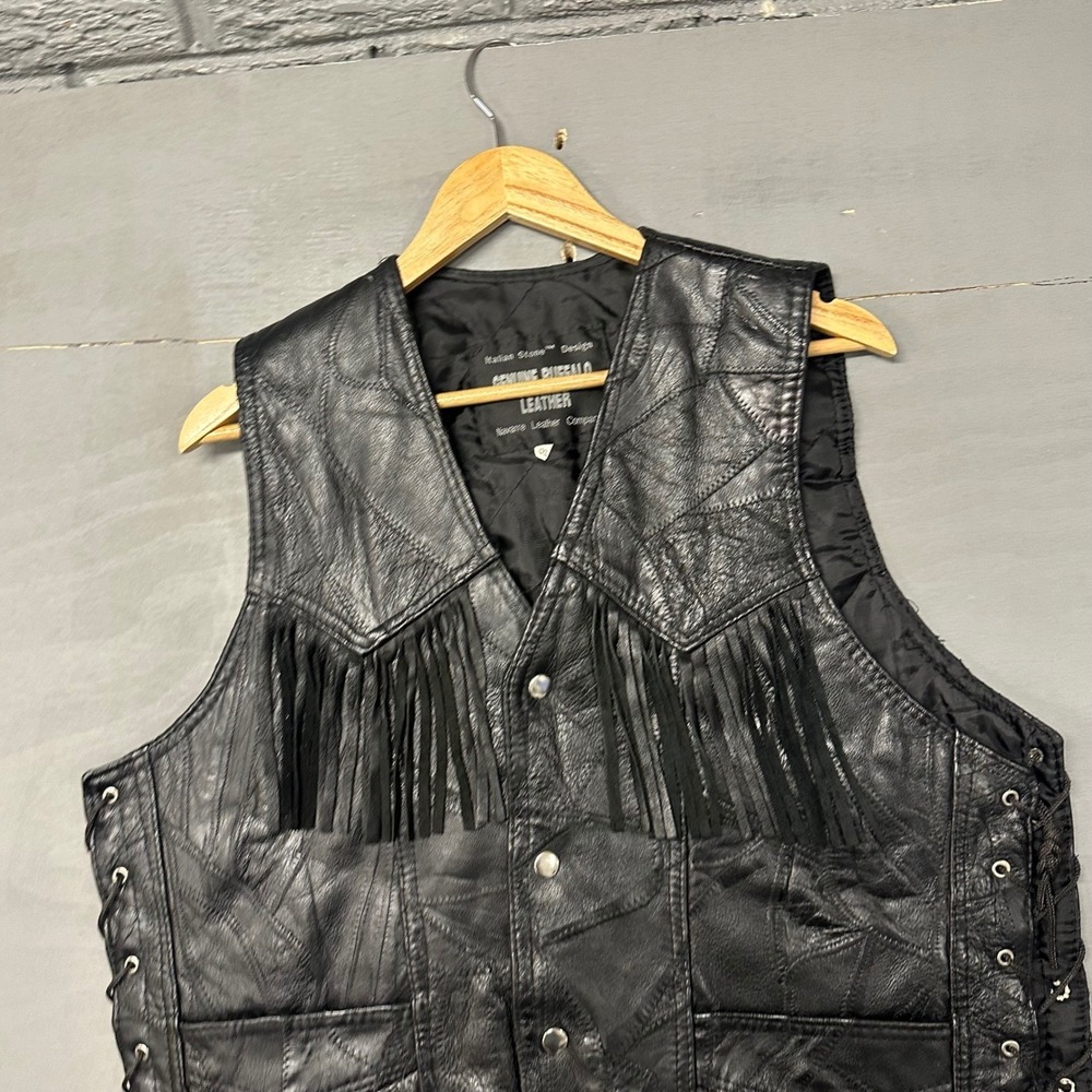 Navarre Leather Company Genuine Buffalo Leather Vest Motorcycle Biker Fringe XL